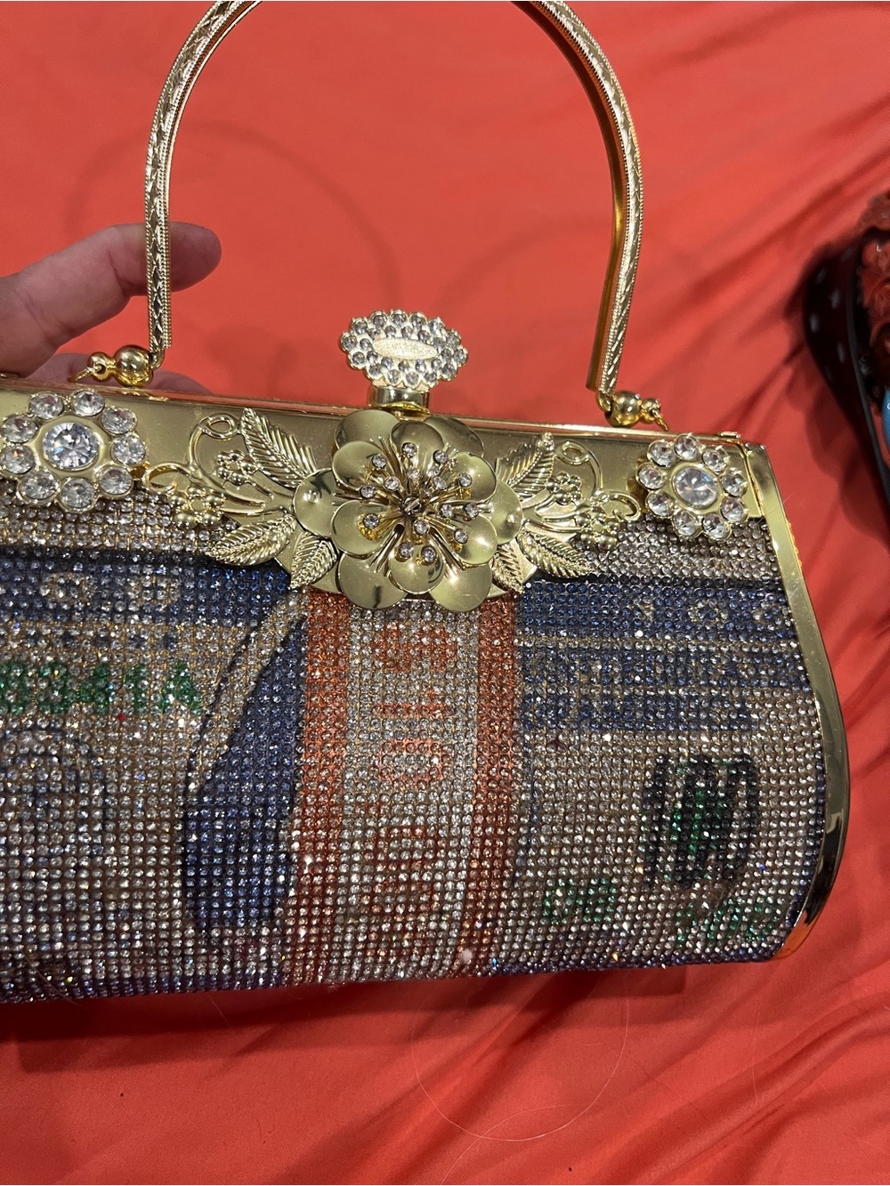 Gold Crystal-Embellished Evening Clutch - Women Bags